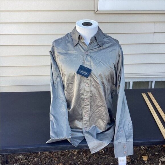 Whimsigoth heritage old money Shiny GLong Sleeve Button Up Dress Shirt small - Picture 1 of 5